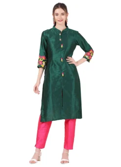 Green Raw Silk Embroidery Work Kurta Straight Pant Set Party Wear -Mahra Clothing Shop green raw silk embroidery work kurta straight pant set krskinf9900518 u