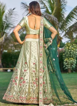 Green Satin Blend Embroidered A Line Lehenga Party Wear -Mahra Clothing Shop green satin blend embroidered a line lehenga ghswe1010282lgr b