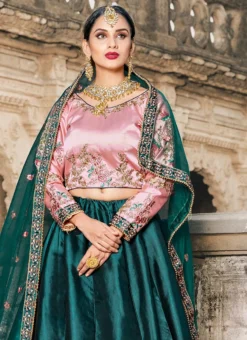 Green Satin Blend Resham Umbrella Lehenga Festive Wear -Mahra Clothing Shop green satin blend resham umbrella lehenga ghsad1510 b