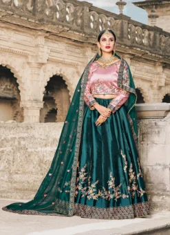 Green Satin Blend Resham Umbrella Lehenga Festive Wear -Mahra Clothing Shop green satin blend resham umbrella lehenga ghsad1510 u