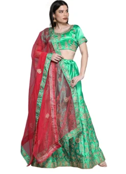 Green Satin Silk Embroidered A Line Lehenga Festive Wear -Mahra Clothing Shop green satin silk embroidered a line lehenga ghsstsktlly7626 u