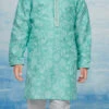 Green Silk Dupion Printed Kids Kurta Pyjama Party Wear