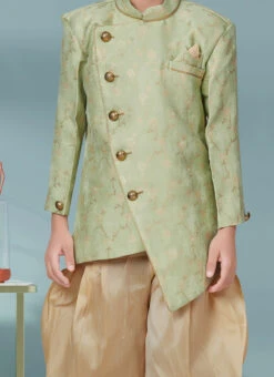 Green Silk Jacquard Indowestern Sherwani Party Wear