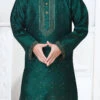 Green Silk Jacquard Kurta Pyjama Party Wear