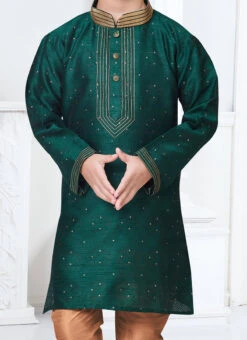 Green Silk Jacquard Kurta Pyjama Party Wear
