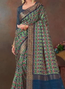 Green Silk Printed Saree Festive Wear