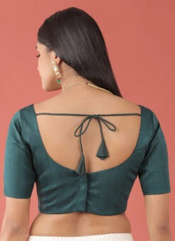 Green Silk Solid Stitched Readymade Blouse Party Wear -Mahra Clothing Shop green silk solid stitched readymade blouse blspfb237g b