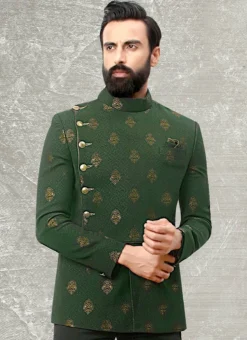 Green Terry Rayon Brocade Bandhgala Jacket -Mahra Clothing Shop green terry rayon brocade bandhgala jacket jmkmdc3710nb b