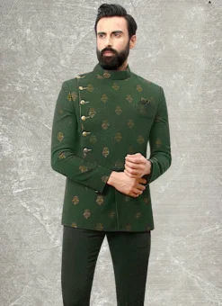 Green Terry Rayon Brocade Bandhgala Suit 5 Green Terry Rayon Brocade Bandhgala Suit -Mahra Clothing Shop green terry rayon brocade bandhgala suit sumdc3710 b