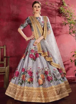 Grey Art Silk A Line Lehenga Party Wear -Mahra Clothing Shop grey art silk a line lehenga ghmkns7510 u