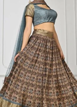 Grey Art Silk Digital Print A Line Lehenga Festive Wear