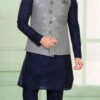 Grey Art Silk Jacquard Bandhgala Jacket