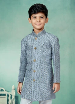 Grey Art Silk Sequins Indowestern Sherwani Party Wear -Mahra Clothing Shop grey art silk sequins indowestern sherwani kdbmsgrk561 b
