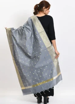 Grey Banarasi Silk Weaving Work Dupatta Work Wear -Mahra Clothing Shop grey banarasi silk weaving work dupatta dpdmimfd176 b