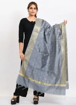Grey Banarasi Silk Weaving Work Dupatta Work Wear -Mahra Clothing Shop grey banarasi silk weaving work dupatta dpdmimfd176 u