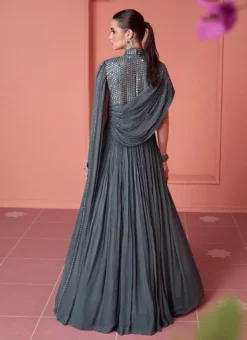 Grey Chinon Mirror Work Dresses And Gown Party Wear -Mahra Clothing Shop grey chinon mirror work dresses and gown bgwrska48055329 b