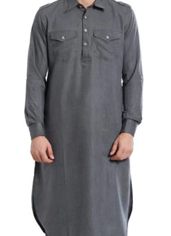 Grey Cotton Pathani Set
