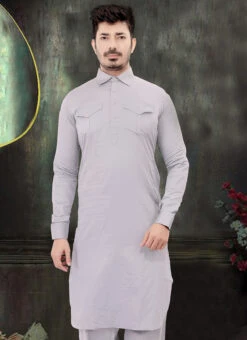 Grey Cotton Pathani Set Festive Wear -Mahra Clothing Shop grey cotton pathani set kpmss4006 b