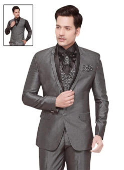 Grey Cotton Rayon Lapel Suit -Mahra Clothing Shop grey cotton rayon lapel suit sumdc3418 b