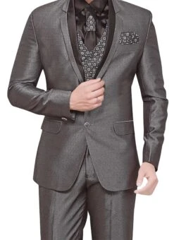 Grey Cotton Rayon Lapel Suit