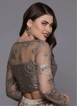 Grey Embroidered Blouse Wedding Wear
