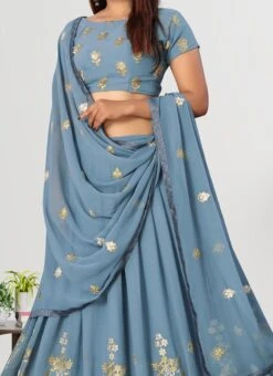 Grey Georgette Embroidered A Line Lehenga Festive Wear