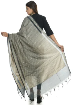 Grey Handloom Cotton Weaving Work Dupatta Work Wear -Mahra Clothing Shop grey handloom cotton weaving work dupatta dpdmimfd059 b