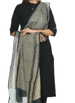 Grey Handloom Cotton Weaving Work Dupatta Work Wear