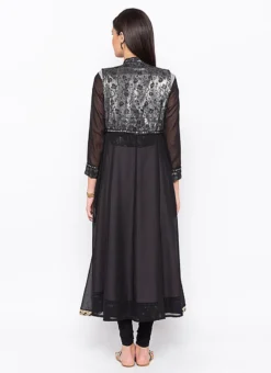 Grey N Black Crepe Embroidered Kurta Churidar Set After Six Wear -Mahra Clothing Shop grey n black crepe embroidered kurta churidar set krsmnc2100bks b