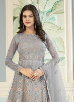 Grey Net Embroidered Stones Anarkali Suit Party Wear -Mahra Clothing Shop grey net embroidered stones anarkali suit slsacw8952 b