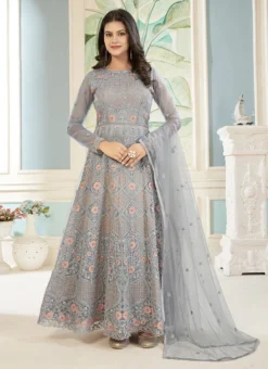 Grey Net Embroidered Stones Anarkali Suit Party Wear -Mahra Clothing Shop grey net embroidered stones anarkali suit slsacw8952 u