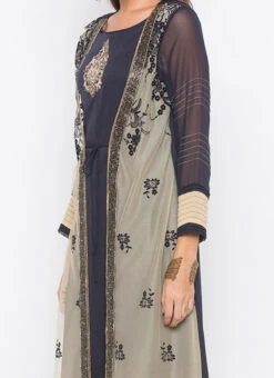Grey Net Kurta Palazzo Set Party Wear