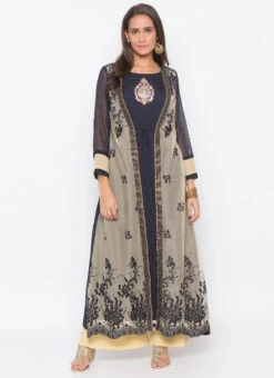 Grey Net Kurta Palazzo Set Party Wear -Mahra Clothing Shop grey net kurta palazzo set krsmnkc2040a u