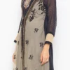 Grey Net Kurta Straight Pant Set Party Wear