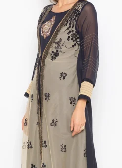 Grey Net Kurta Straight Pant Set Party Wear