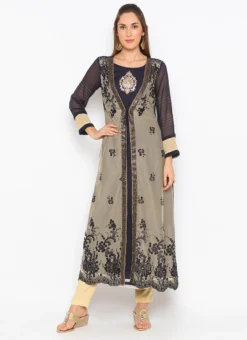 Grey Net Kurta Straight Pant Set Party Wear -Mahra Clothing Shop grey net kurta straight pant set krsmnkc2040b u