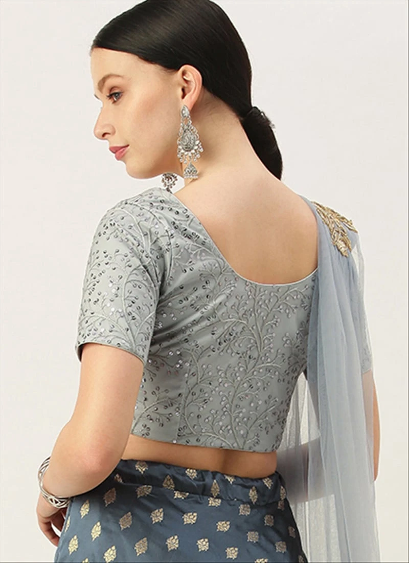Grey Net Sequins Blouse Festive Wear 4 Grey Net Sequins Blouse Festive Wear - Image 4