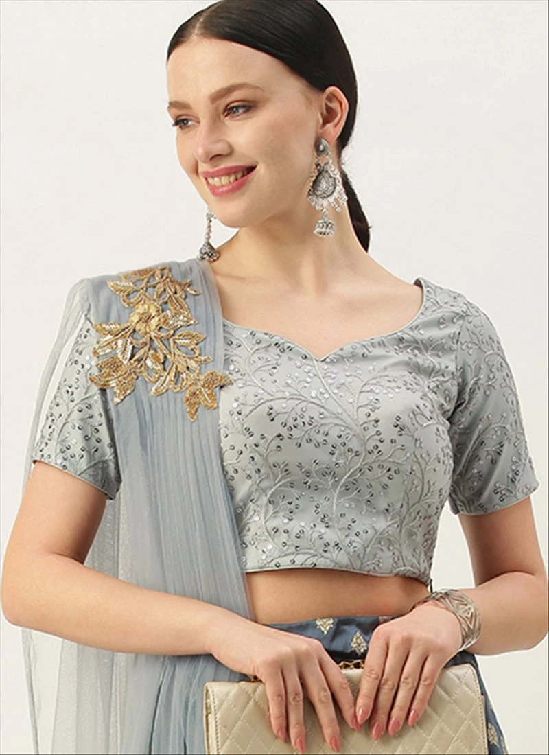 Grey Net Sequins Blouse Festive Wear 3 Grey Net Sequins Blouse Festive Wear - Image 3