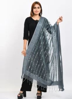 Grey Organza Cotton Mirror Embroidery Dupatta Work Wear -Mahra Clothing Shop grey organza cotton mirror embroidery dupatta dpdmimfd132 u