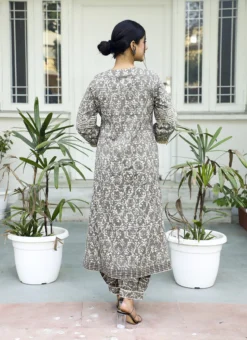 Grey Pure Cotton Hand Block Printed Kurta Salwar Set After Six Wear -Mahra Clothing Shop grey pure cotton hand block printed kurta salwar set krsjbp2022a2089b b