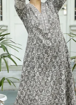 Grey Pure Cotton Hand Block Printed Kurta Salwar Set After Six Wear