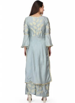 Grey Raw Silk Embroidery Kurta Palazzo Set Party Wear -Mahra Clothing Shop grey raw silk embroidery kurta palazzo set krskifh99660001151 b