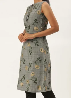 Grey Rayon Kurta Narrow Straight Pant Set Work Wear