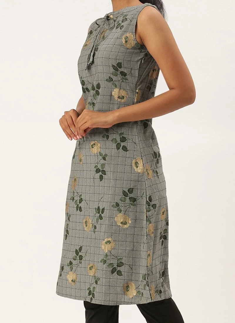 Grey Rayon Kurta Narrow Straight Pant Set Work Wear 1 Grey Rayon Kurta Narrow Straight Pant Set Work Wear