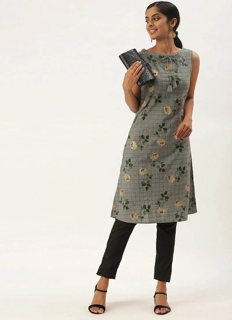 Grey Rayon Kurta Narrow Straight Pant Set Work Wear 3 Grey Rayon Kurta Narrow Straight Pant Set Work Wear - Image 3