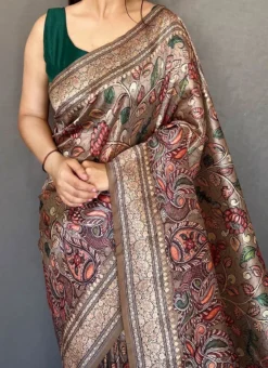 Grey Silk Printed Work Saree Festive Wear