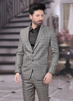 Grey Terry Rayon Lapel Suit -Mahra Clothing Shop grey terry rayon lapel suit sumdc3458 b