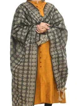 Handloom Cotton Black Weaving Work Dupatta Work Wear