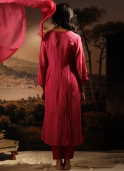 Hot Pink Chanderi Silk Embroidered Dupatta Party Wear -Mahra Clothing Shop hot pink chanderi silk embroidered dupatta dpbadcsduhp01 b