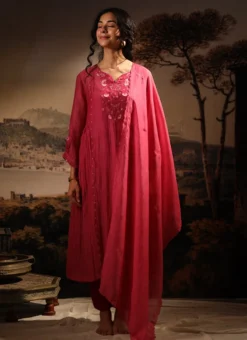 Hot Pink Chanderi Silk Embroidered Dupatta Party Wear -Mahra Clothing Shop hot pink chanderi silk embroidered dupatta dpbadcsduhp01 u